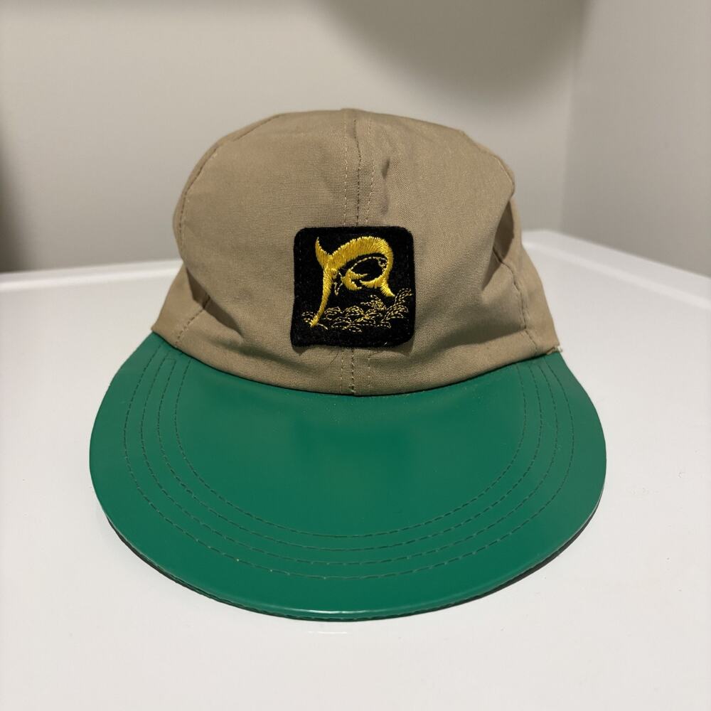 Vintage Fly Fishing Long Bill Hat Fitted Marlin Two Tone Leather OSFA